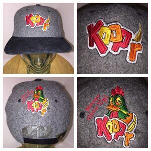 Vintage KOOP'R Never Give Up Hat Cap FUZZY Rooster Chicken Poultry Cooper Kooper